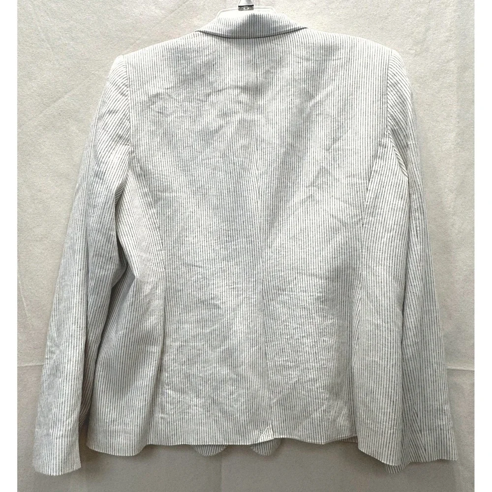 Calvin Klein Minimalist Clean Girl Pinstripe Linen Blend Blazer Cream Womens 16